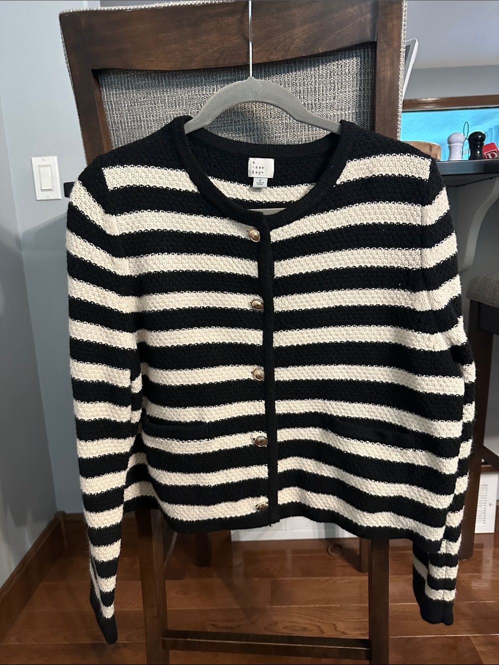 a new day Black and White Striped Button-Front Cardigan